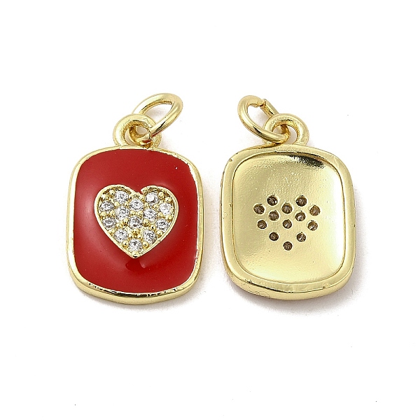 

PandaHall Real 18K Gold Plated Brass Micro Pave Clear Cubic Zirconia Pendants, with Jump Ring & Enamel, Rectangle with Heart Charm, Red...
