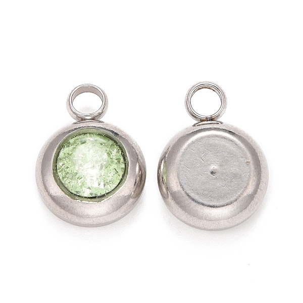 

PandaHall 304 Stainless Steel Charms, Flat Round with Glass Rhinestone, Stainless Steel Color, Light Green, 14x10x6mm, Hole: 2.5mm Stainless...