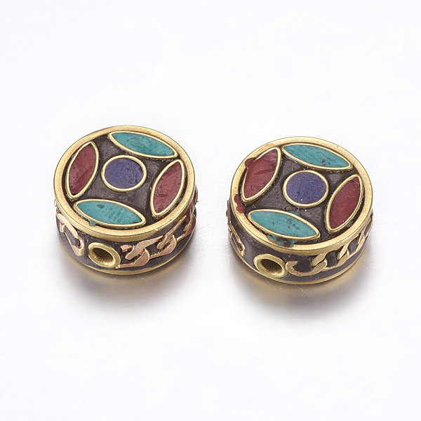 

PandaHall Handmade Indonesia Beads, with Brass Findings, Nickel Free, Flat Round, Unplated, 15~16x7~8mm, Hole: 2mm Polymer Clay Flat Round