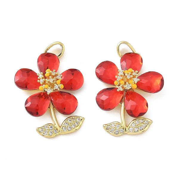 Colgantes de circonita cúbica roja micro pavé de latón