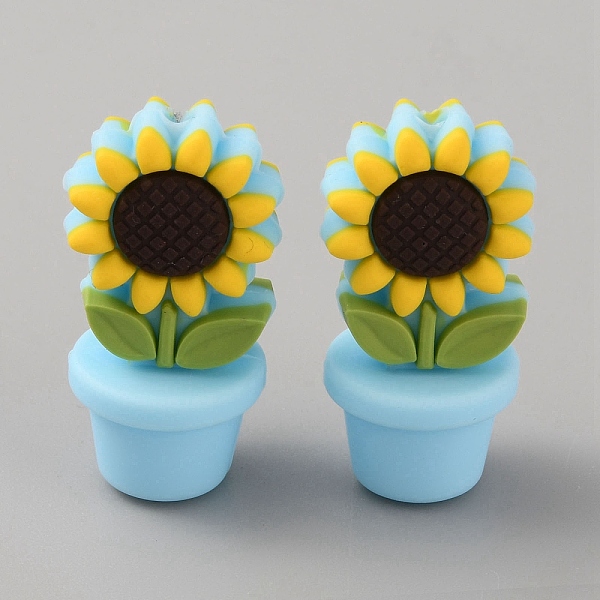 

PandaHall Sunflower Flowerpot Food Grade Eco-Friendly Silicone Beads, Chewing Beads For Teethers, DIY Nursing Necklaces Making, Light Sky...