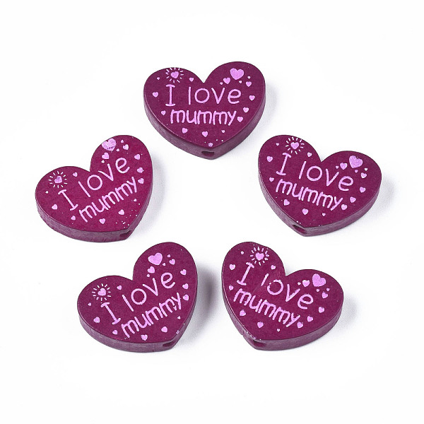 

PandaHall Natural Wood Beads, Dyed, Heart with Word I Love Mummy, For Mother's Day Jewelry Making, Purple, 23x29x7mm, Hole: 2.5mm Wood Heart...