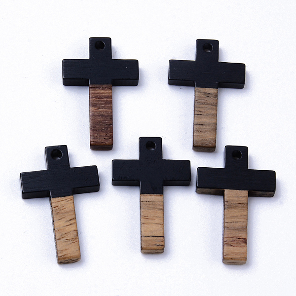 

PandaHall Resin & Walnut Wood Pendants, Cross, Black, 26x16x3mm, Hole: 1.8mm Resin+Wood Cross Black