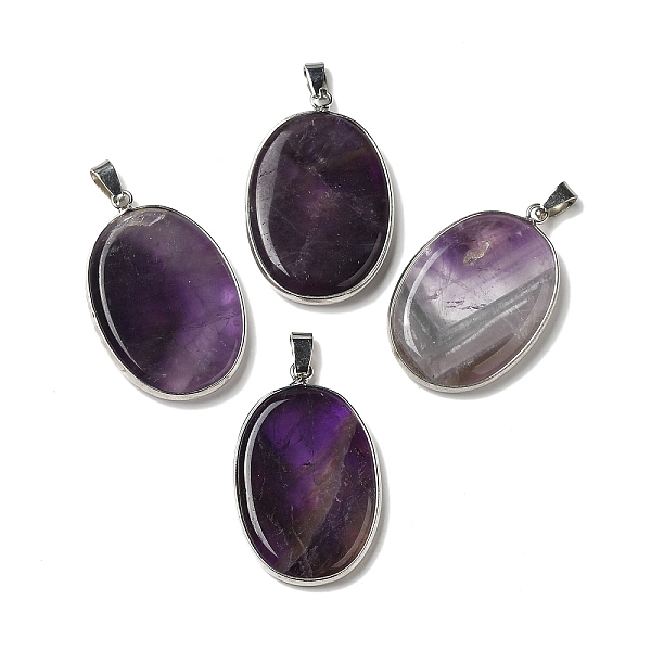 

PandaHall Natural Amethyst Pendants, Oval Charms with Platinum Plated Metal Findings, 39.5x26x6mm, Hole: 7.6x4mm Amethyst Oval
