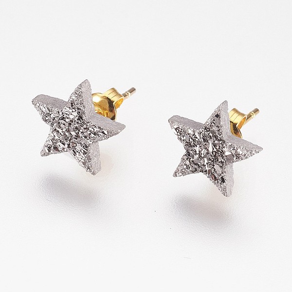 

PandaHall Electroplate Natural Druzy Agate Stud Earrings, with Brass Findings, Star, Platinum Plated, 10x11x3mm, Pin: 0.8mm Natural Agate