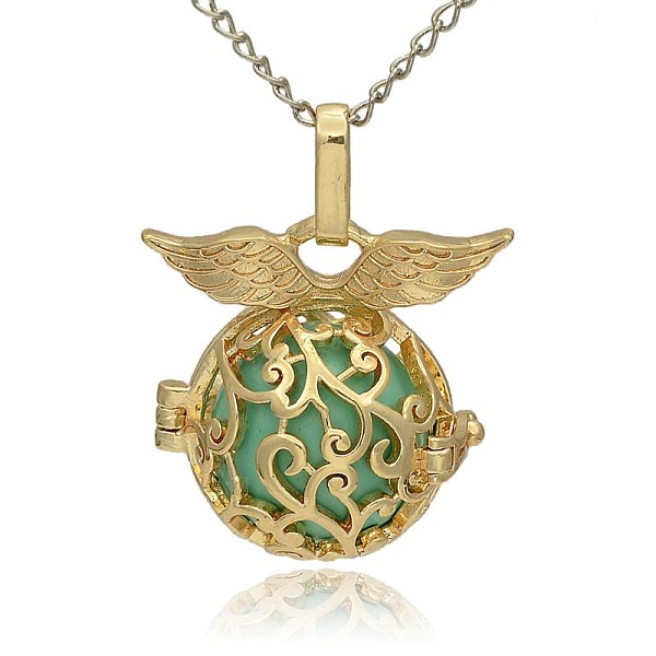 

PandaHall Golden Tone Brass Hollow Round Cage Pendants, with No Hole Spray Painted Brass Ball Beads, Medium Turquoise, 26x26x19mm, Hole...