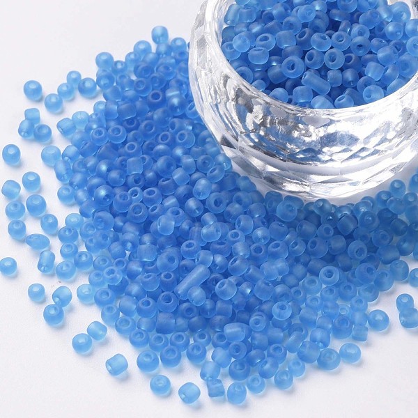 

PandaHall 8/0 Glass Seed Beads, Frosted Colors, Round, Round Hole, Sky Blue, 8/0, 3mm, Hole: 1mm, about 1111pcs/50g, 50g/bag, 18bags/2pounds...