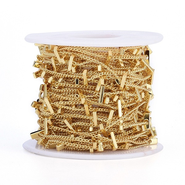 

PandaHall Handmade Brass Twisted Chains, Curb Chains, Soldered, with Rectangle Beads and Spool, Long-Lasting Plated, Real 18K Gold Plated...