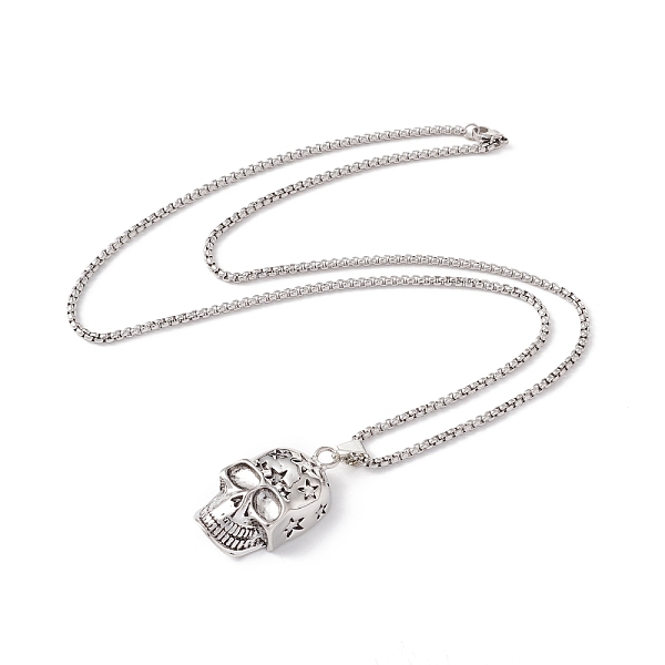 

PandaHall Alloy Skull with Star Pendant Necklace with 201 Stainless Steel Box Chains, Gothic Jewelry for Men Women, Antique Silver &...