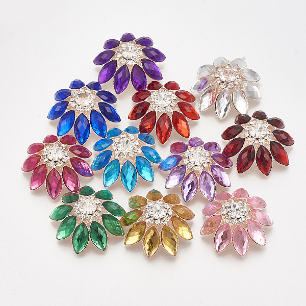 

PandaHall Brass Shank Buttons, with Rhinestone & Acrylic Rhinestone, 1-Hole, Faceted, Flower, Rose Gold, Mixed Color, 34~37x15mm, Hole: 1mm..., Multicolor