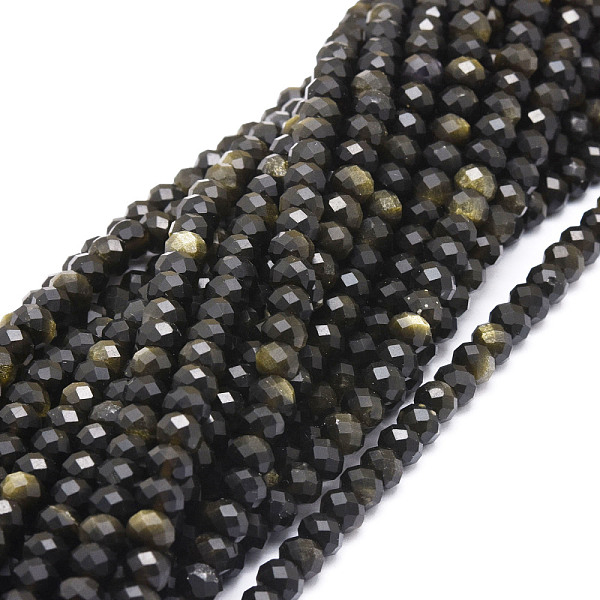 

PandaHall Natural Golden Sheen Obsidian Beads Strands, Faceted, Rondelle, 5.5~6x4~4.5mm, Hole: 1mm, about 95pcs/strand, 15.59''(39.6cm)...