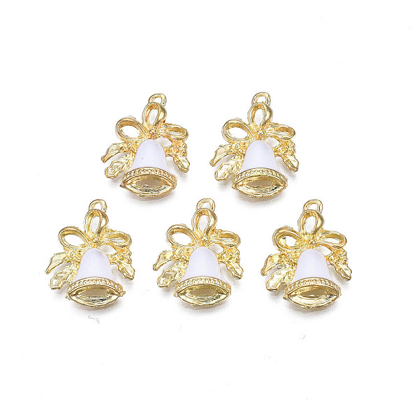 

PandaHall Rack Plating Alloy Enamel Pendants, Cadmium Free & Nickel Free & Lead Free, Light Gold, Christmas Bell, White, 20x16x4.5mm, Hole...