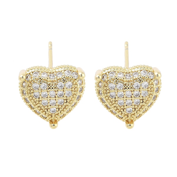 

PandaHall Brass Micro Pave Clear Cubic Zirconia Studs Earring for Women, Heart, Real 18K Gold Plated, 10.5x11.5mm Brass Heart Clear