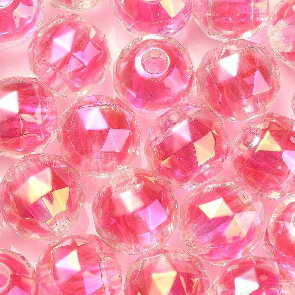 

PandaHall UV Plating Transparent Acrylic European Beads, Large Hole Beads, Round, Deep Pink, 13.5x13mm, Hole: 4mm Acrylic Round