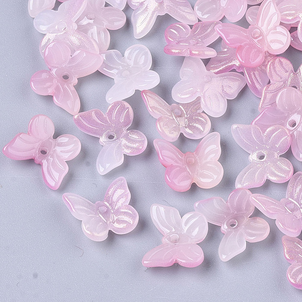 

PandaHall Transparent Spray Painted Glass Charms, with Glitter Powder, Butterfly, Pink, 9.5x11x3mm, Hole: 0.8mm Glass Butterfly Pink