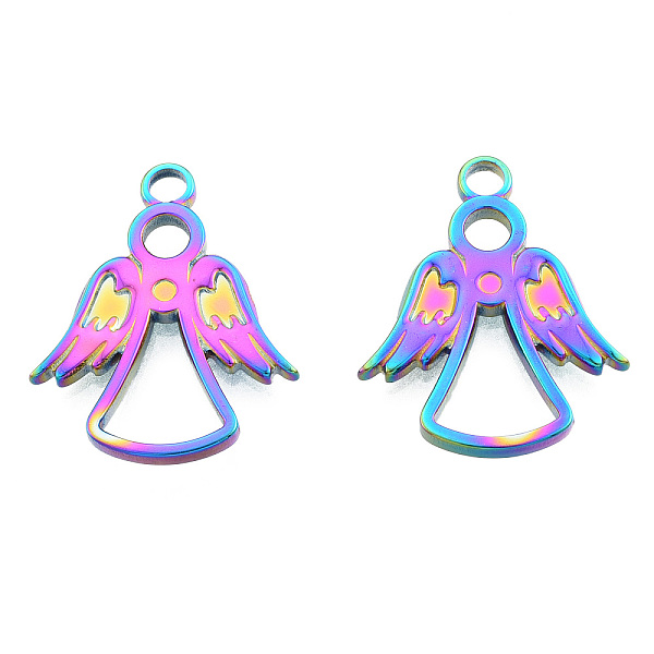 

PandaHall Ion Plating(IP) 201 Stainless Steel Pendants, Angel, Rainbow Color, 23x19x2mm, Hole: 2.5mm 201 Stainless Steel Angel & Fairy