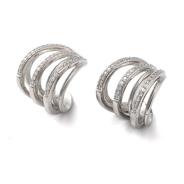 

PandaHall Brass Micro Pave Clear Cubic Zirconia Cuff Earrings for Women, Multilayer Arc, Platinum, 15x15mm Brass Ring