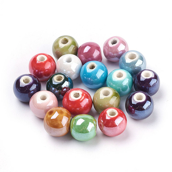 

PandaHall Handmade Porcelain Beads, Pearlized, Round, Mixed Color, 14mm, Hole: 2.5~4mm Porcelain Round Multicolor
