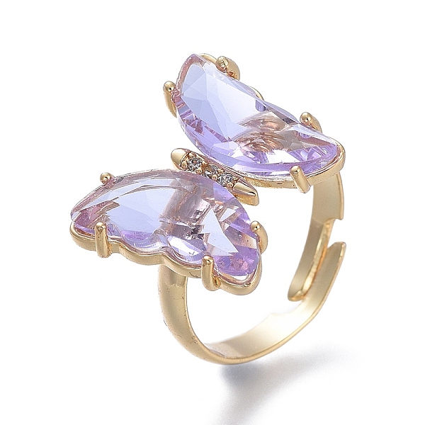 

PandaHall Adjustable Brass Glass Finger Rings, with Clear Cubic Zirconia, Butterfly, Golden, Lilac, Size 7, Inner Diameter: 17mm Brass+Cubic..., Purple