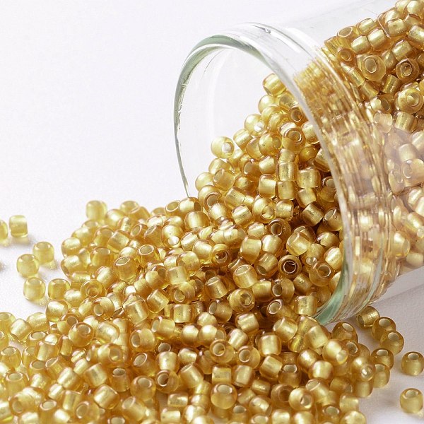 

PandaHall TOHO Round Seed Beads, Japanese Seed Beads, (22BF) Topaz Silver Lined Matte, 11/0, 2.2mm, Hole: 0.8mm, about 1110pcs/10g Glass..., Brown