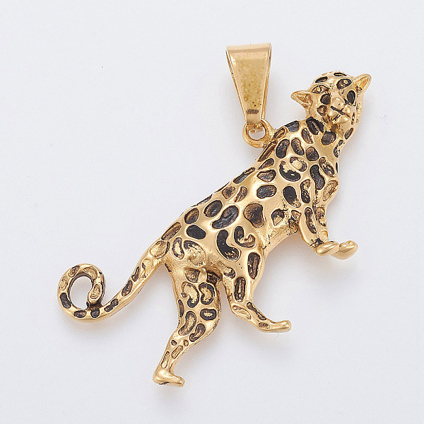 

PandaHall 304 Stainless Steel Big Pendants, Leopard, Antique Golden, 28x58.5x6mm, Hole: 6.5x11.5mm 304 Stainless Steel Leopard