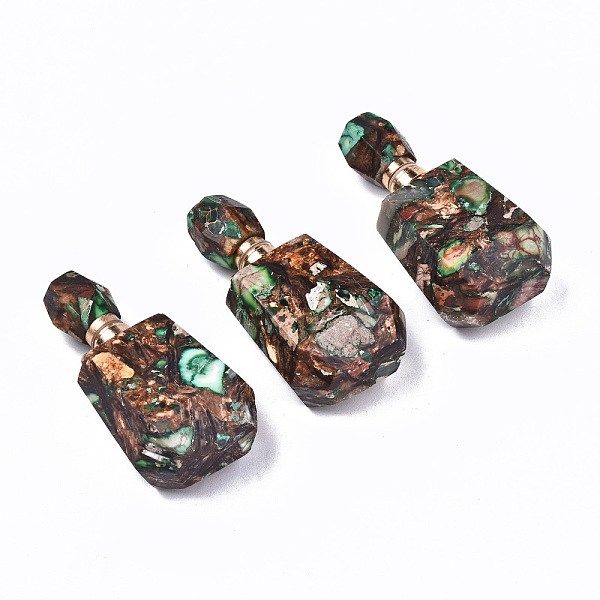 

PandaHall Assembled Synthetic Bronzite and Imperial Jasper Openable Perfume Bottle Pendants, with Light Gold Brass Findings, Dyed, Medium...