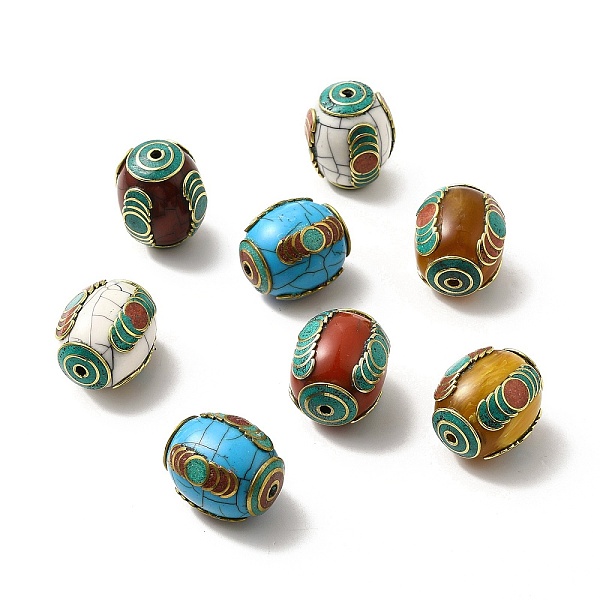 

PandaHall Brass Beeswax Beads, with Synthetic Turquoise, Column, Antique Golden, 27~29x23~24mm, Hole: 2mm Brass Column