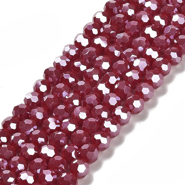 

PandaHall Electroplate Opaque Glass Beads Strands, Faceted(32 Facets), Pearl Luster Plated, Round, Dark Red, 6mm, Hole: 1mm, about...