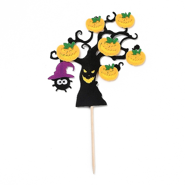 PandaHall Felt Cloth & Paper Halloween Tree Cake Insert Card Decoration, with Bamboo Stick, for Halloween Cake Decoration, Mixed Color...