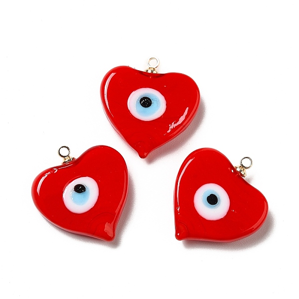 

PandaHall Handmade Lampwork Pendants, with Real 18K Gold Plated Plated Brass Finding, Cadmium Free & Lead Free, Heart with Evil Eye, Red...