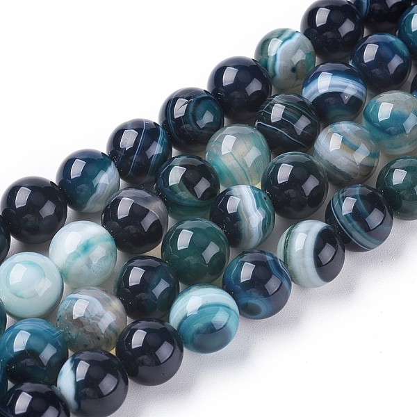 

PandaHall Natural Striped Agate/Banded Agate Beads Strands, Dyed & Heated, Round, Dark Cyan, 10mm, Hole: 1.2mm, about 37pcs/strand, 14.65...