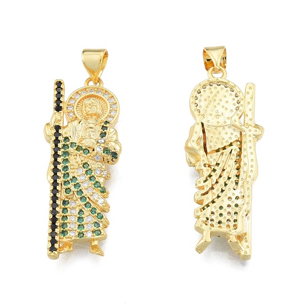 

PandaHall Brass Micro Pave Cubic Zirconia Pendants, Saint, Real 18K Gold Plated, 35x13.5x3.5mm, Hole: 3.5x4mm Brass+Cubic Zirconia Human
