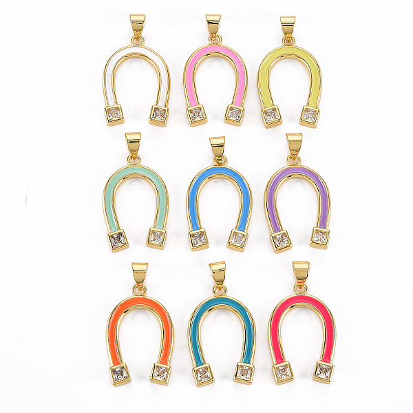 

PandaHall Brass Micro Pave Cubic Zirconia Enamel Pendants, Cadmium Free & Nickel Free & Lead Free, Real 16K Gold Plated, Initial Letter U..., Multicolor