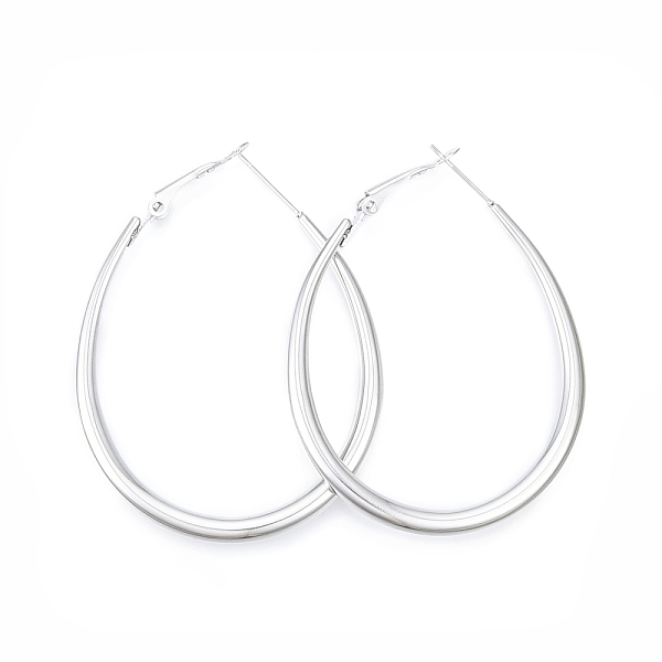 

PandaHall 201 Stainless Steel Teardrop Hoop Earrings for Women, with 304 Stainless Steel Pins, Stainless Steel Color, 55x42x4mm, Pin: 0.7mm...
