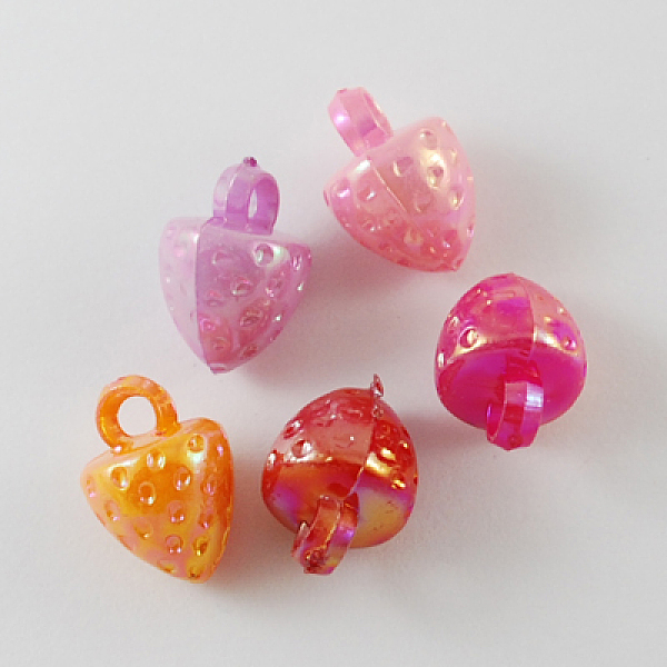 

PandaHall Opaque Acrylic Pendants, AB Color, Strawberry, Mixed Color, 17x13x12mm, Hole: 3mm, about 520pcs/500g Acrylic Fruit Multicolor