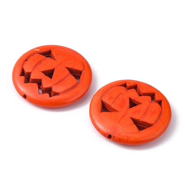 

PandaHall Synthetic Turquoise Beads, Dyed, Halloween Pumpkin Jack-O'-Lantern Jack o Lantern, Orange Red, 30x6mm, Hole: 1mm Synthetic...