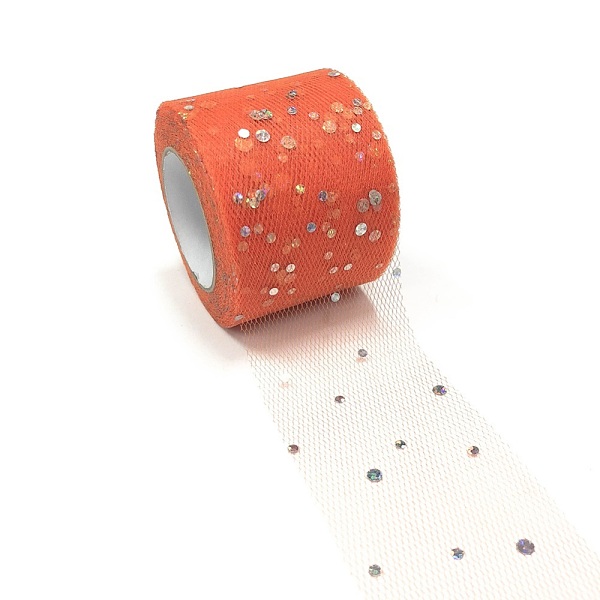 

PandaHall Glitter Sequin Deco Mesh Ribbons, Tulle Fabric, Tulle Roll Spool Fabric For Skirt Making, Orange Red, 2 inch(5cm), about...