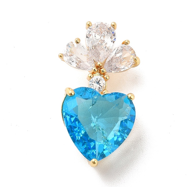 

PandaHall Brass Micro Pave Clear Cubic Zirconia Pendants, with Glass, Heart Charms, Real 18K Gold Plated, Blue, 24.5x13x12mm, Hole: 6x4mm...