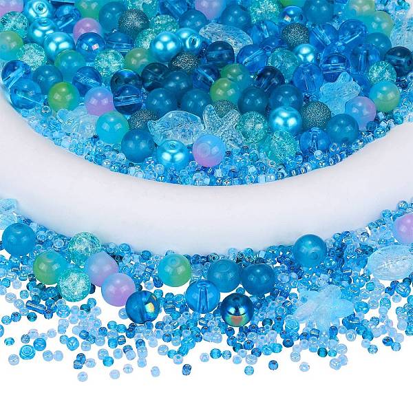 

PandaHall Glass Beads, Round & Starfish & Fish & Rondelle, Mixed Style, Light Sky Blue, 2.5~14x2.5~13.5x2~8.5mm, Hole: 1~1.4mm, about...