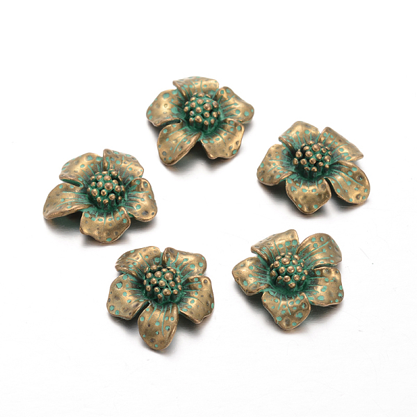 

PandaHall Flower Alloy Cabochons, Nickel Free, Antique Bronze & Green Patina, 20x19x6mm Alloy Flower