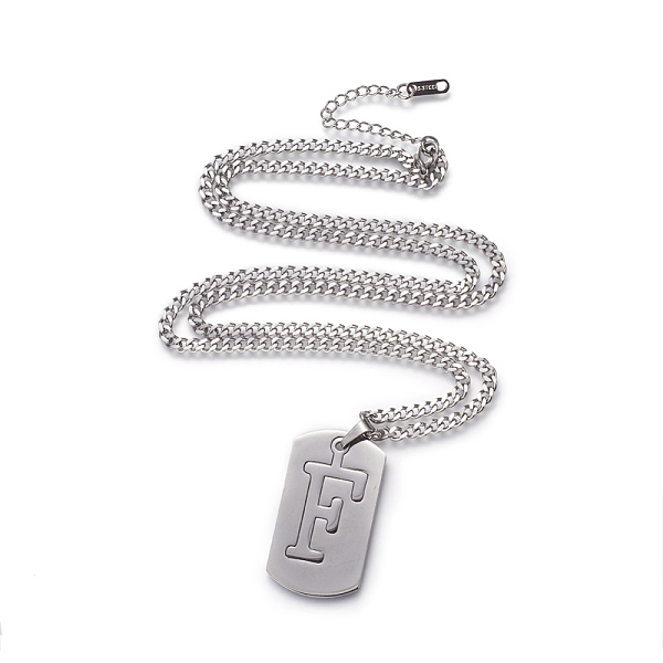 

PandaHall 304 Stainless Steel Split Initial Pendant Necklaces, with Lobster Claw Clasps and Curb Chains, Rectangle with Letter, Letter.F...