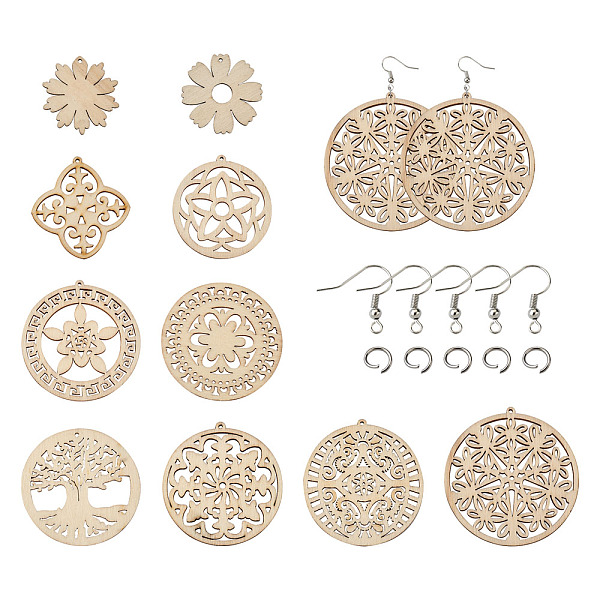 

PandaHall DIY 40 Pairs Natural Wooden Earring Making Kits, Including Laser Cut Shapes Big Pendants, Brass Earring Hooks, Flower, BurlyWood..., Orange