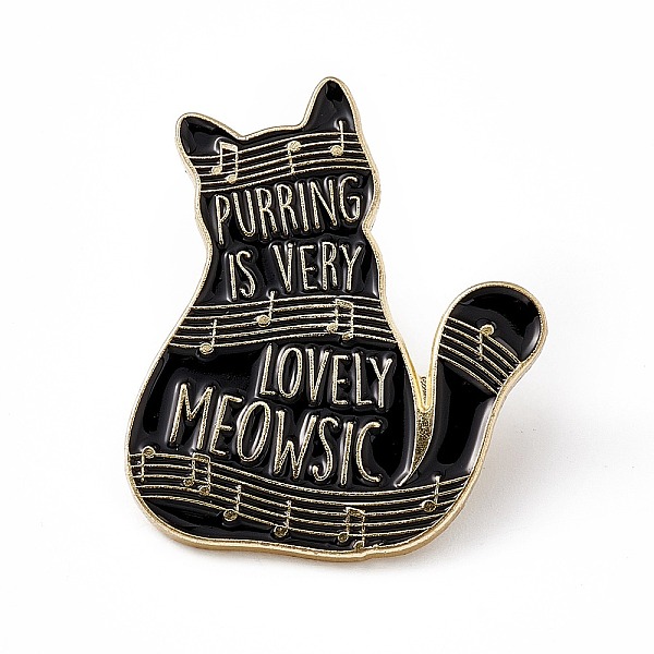 PandaHall Cartoon Cat Enamel Pin, Light Gold Alloy Music Theme Brooch for Backpack Clothes, Word, 30x25x2mm, Pin: 1.3mm Alloy+Enamel Word...