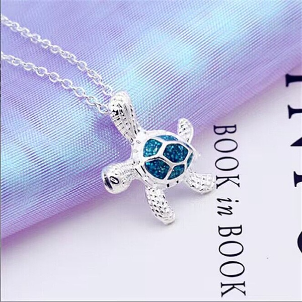 

PandaHall Silver Alloy Enamel Pendant Necklace, Tortoise, Blue, 19.29 inch(49cm) Alloy Tortoise Blue