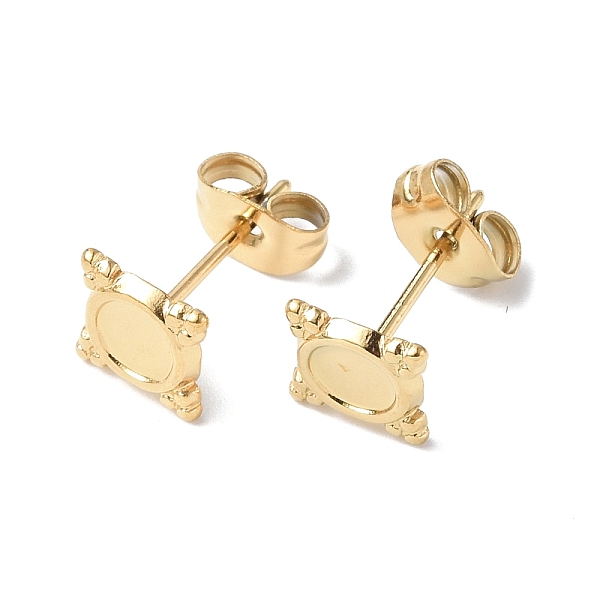 

PandaHall Ion Plating(IP) 304 Stainless Steel Stud Earring Findings, Square with Round Tray Earring Settings, with Ear Nuts, Real 18K Gold...