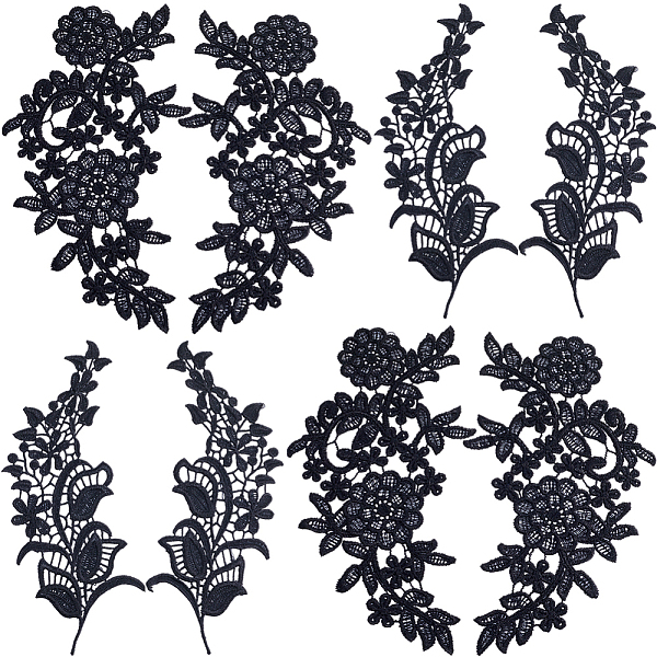 

PandaHall Gorgecraft 4 Pairs 2 Style Polyester Embroidery Flower Lace Appliques, Sew on Ornament Accessories, Black...