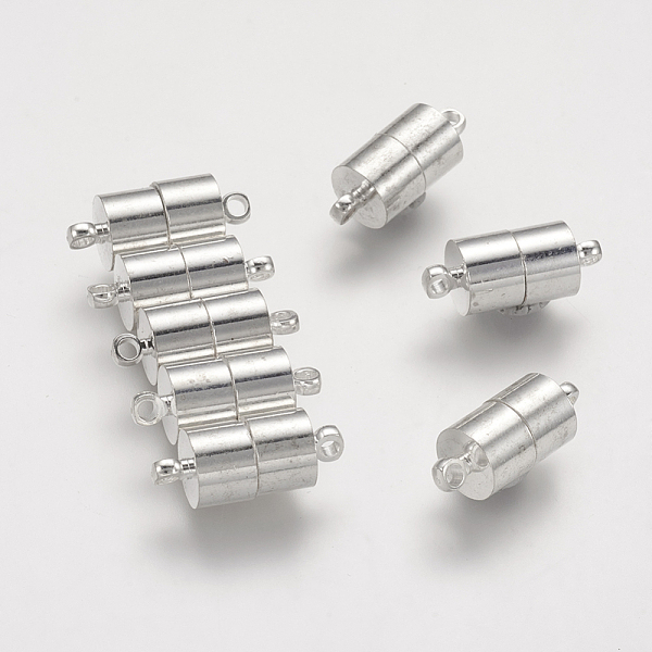

PandaHall Brass Magnetic Clasps, Column, Nickel Free, Silver Color Plated, 17x7mm, Hole: 1.5mm Brass Column