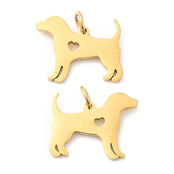 

PandaHall Vacuum Plating 304 Stainless Steel Pendants, with Jump Ring, Dog Charm, Golden, 13.5x17x1.4mm, Hole: 3.2mm 304 Stainless Steel Dog