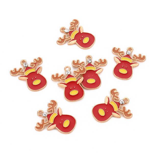 

PandaHall Eco-Friendly Alloy Enamel Pendants, with Rhinestone, Cadmium Free & Lead Free & Nickel Free, Light Gold, Christmas..., Red