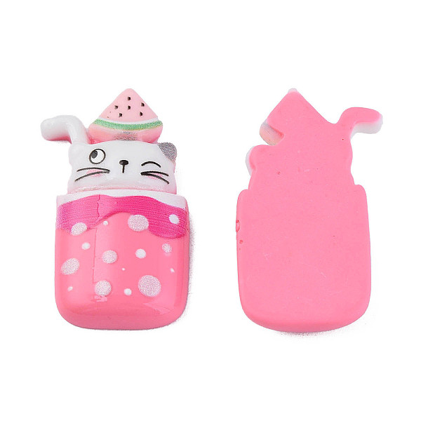 

PandaHall Opaque Resin Cabochons, Cat with Cup, Hot Pink, 32x18x6mm Resin Cat Shape